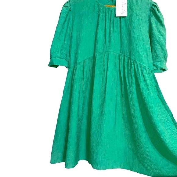 Pink Lily Ruched Midi Slip On Green Jewell Tone Girly Fairy Dress - Picture 3 of 6